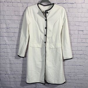 Oyrosy Womens Light Luxury Contrasting Hem Round Neck Dress White Black S NWT